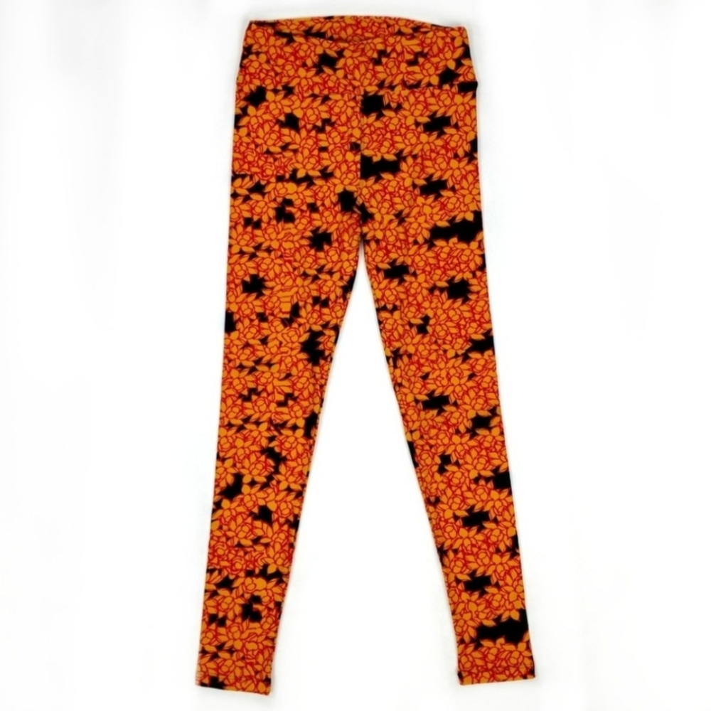 Lularoe New Black orange floral Leggings Womens One Size